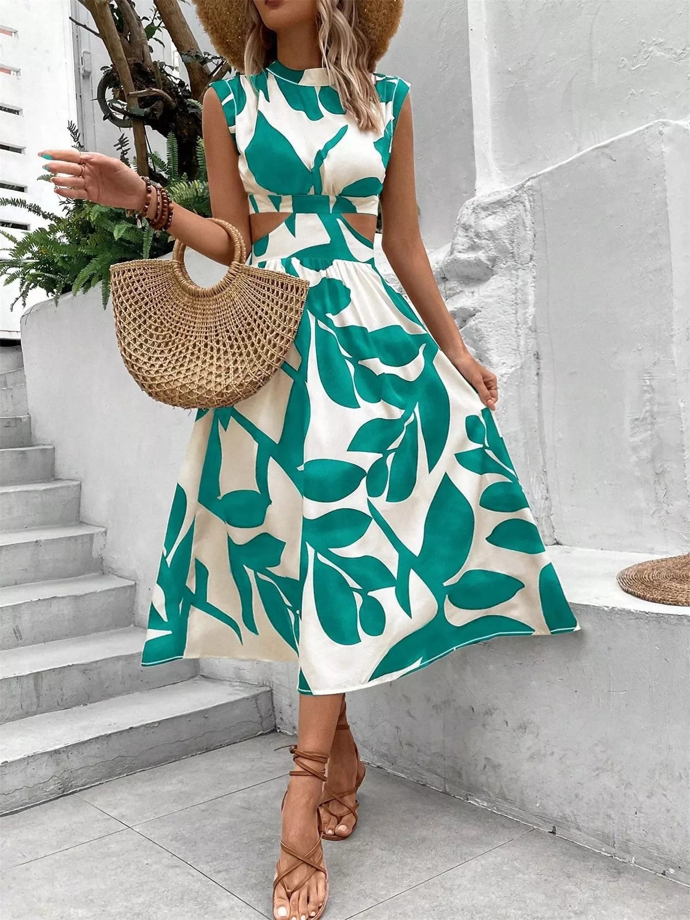 Cutout Printed Sleeveless Dress | Dresses Dress from PHUNKYN