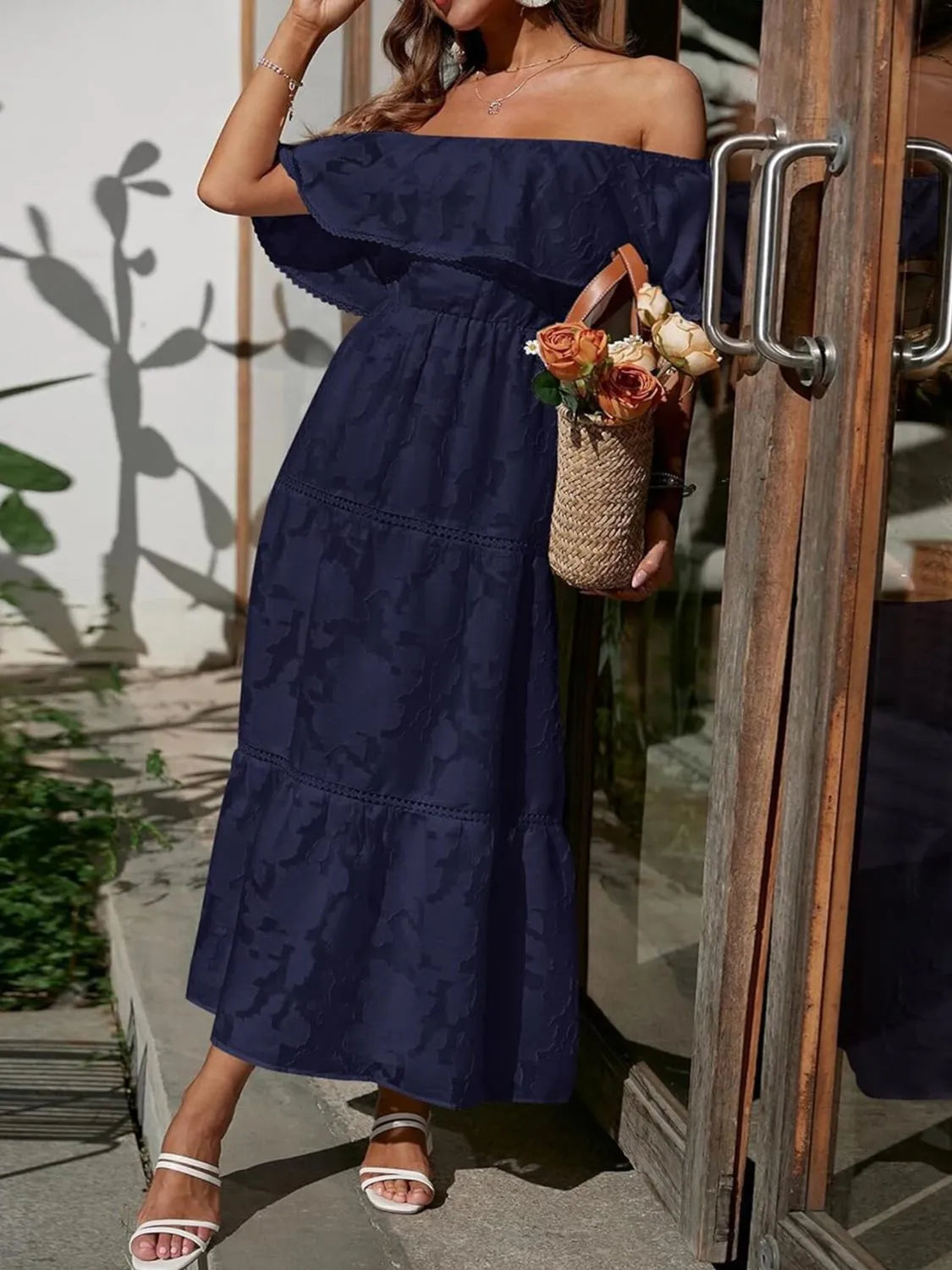 Ruched Off Shoulder Short Sleeve Midi Dress | Dresses Dress from PHUNKYN