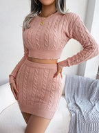 Cable-Knit Round Neck Top and Skirt Sweater Set | Outfit Sets Top and Skirt Set from PHUNKYN