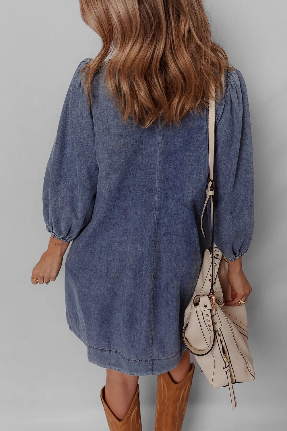 Tie Neck Long Sleeve Mini Denim Dress | Dresses Denim Dress from PHUNKYN