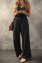 Knotted Straps Button Textured Drawstring Jumpsuit | One-Pieces Jumpsuit from PHUNKYN