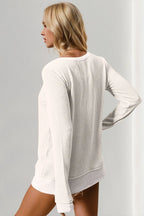Corded Rib Thumbhole Cuff Round Neck Sweater | Sweaters Sweater from PHUNKYN