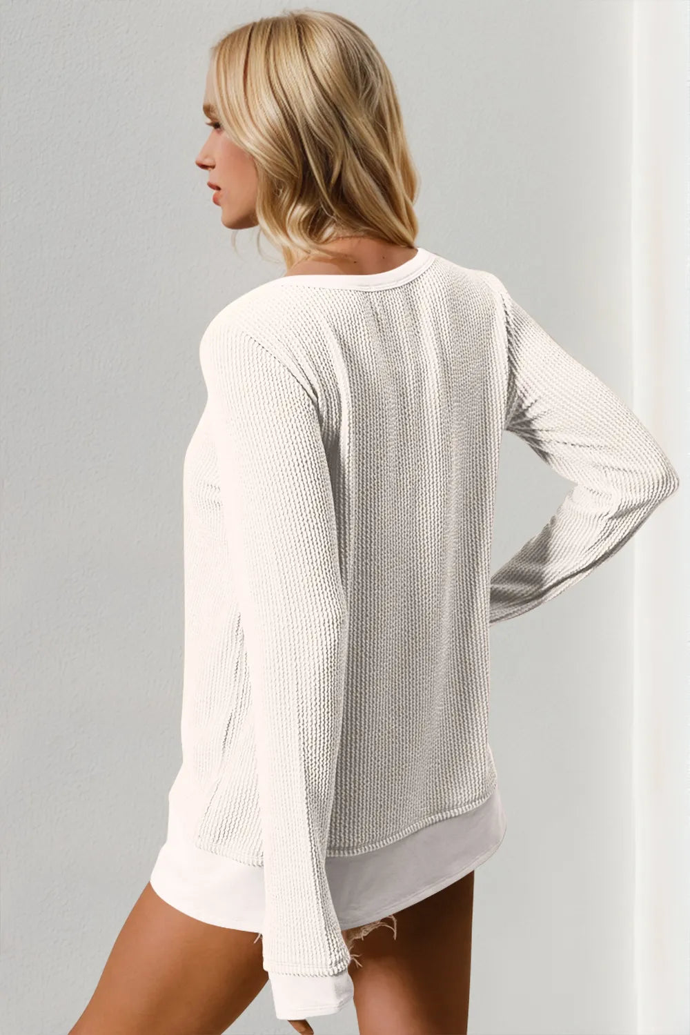 Corded Rib Thumbhole Cuff Round Neck Sweater | Sweaters Sweater from PHUNKYN