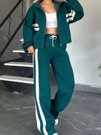 Contrast Stripe Zip Up Jacket and Pants Set | Outfit Sets Top and Pants Set from PHUNKYN