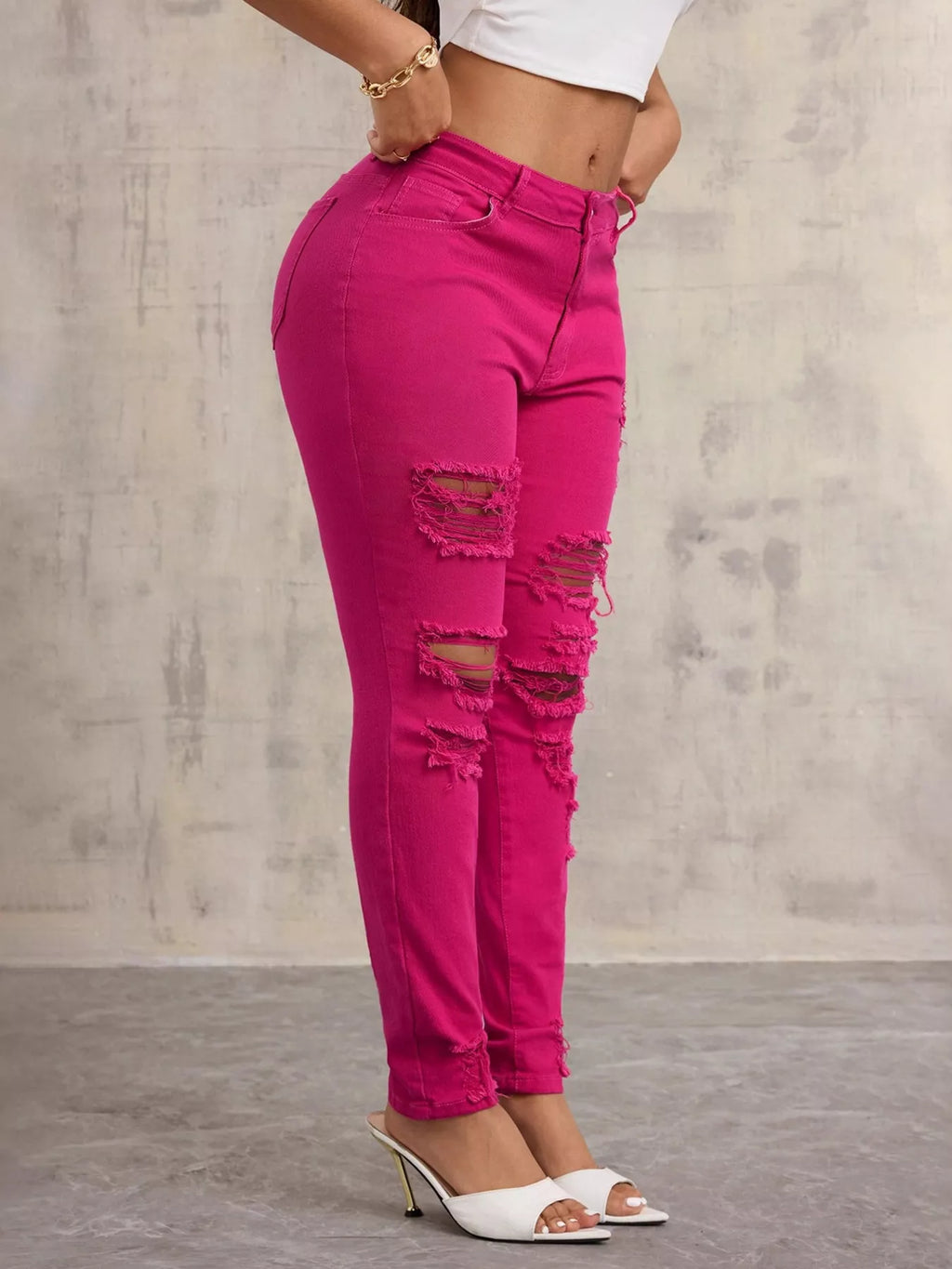 High-Waisted Distressed Skinny Jeans | Jeans Skinny Jeans from PHUNKYN