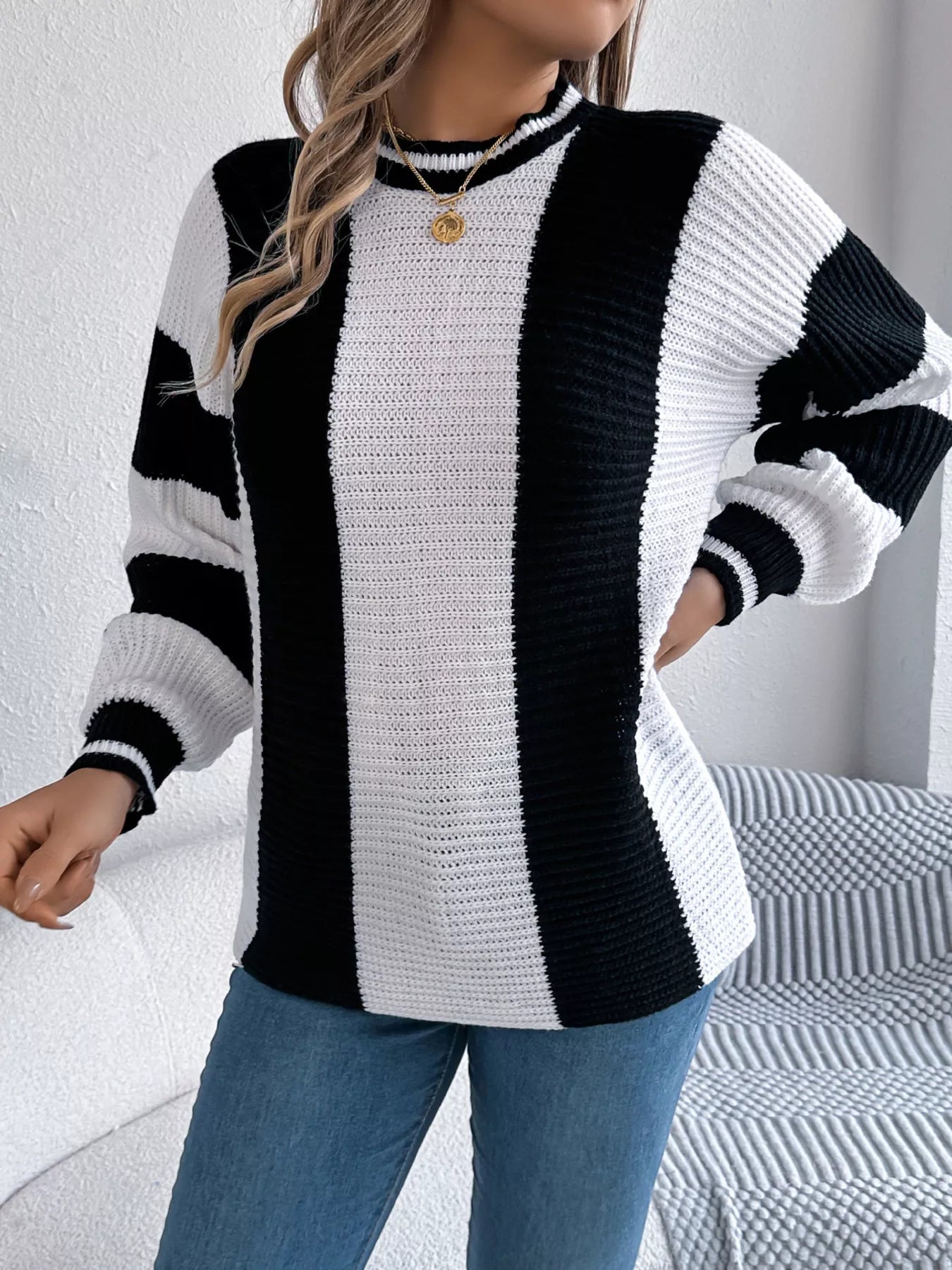 Color Block Round Neck Sweater | Sweaters Sweater from PHUNKYN