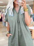 V-Neck Short Sleeve Denim Dress | Dresses Denim Dress from PHUNKYN