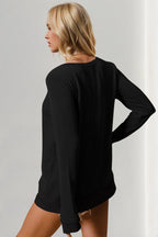 Corded Rib Thumbhole Cuff Round Neck Sweater | Sweaters Sweater from PHUNKYN