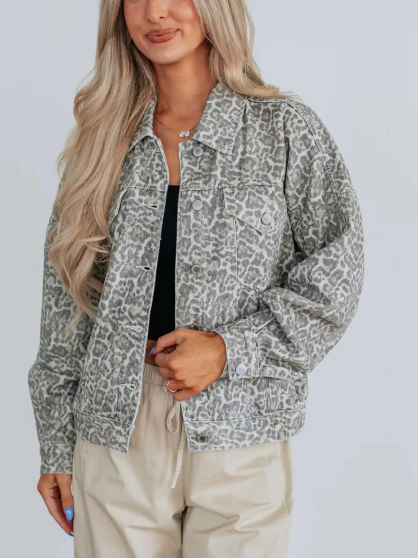Leopard Button Up Denim Jacket | Coats & Jackets Denim Jacket from PHUNKYN