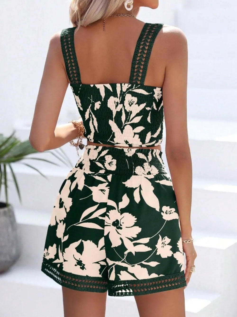 Smocked Printed Square Neck Top and Shorts Set | Outfit Sets Top and shorts from PHUNKYN