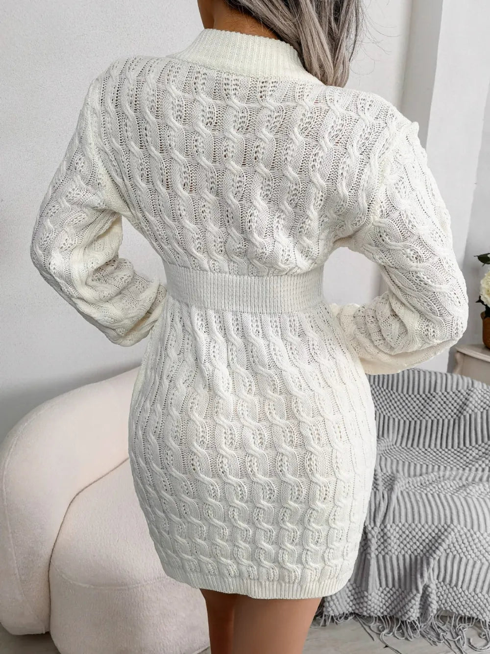 Cable-Knit Round Neck Mini Wrap Sweater Dress | Dresses Sweater Dress from PHUNKYN