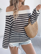 Openwork Striped Off-Shoulder Knit Top | Sweaters Sweater from PHUNKYN