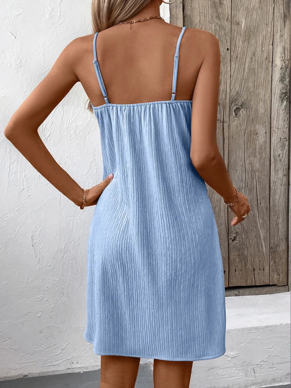 Ivy Lane Textured V-Neck Sleeveless Mini Cami Dress | Dresses Dress from PHUNKYN