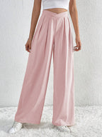 V-Waisted Ruched Front Wide Leg Pants | Trousers Wide Leg Pants from PHUNKYN