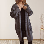Cable-Knit Open Front Dropped Shoulder Cardigan | Cardigans Cardigan from PHUNKYN