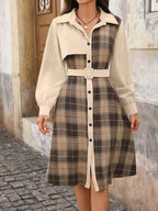 Plaid Button Up Long Sleeve Shirt Dress | Dresses Shirt Dress from PHUNKYN