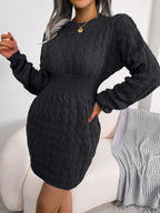Cable-Knit Round Neck Mini Wrap Sweater Dress | Dresses Sweater Dress from PHUNKYN