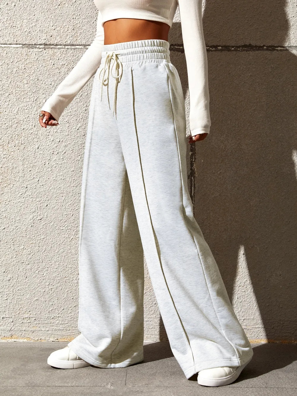 Honey Drawstring Elastic Waist Wide Leg Pants | Trousers Women's Trousers from PHUNKYN