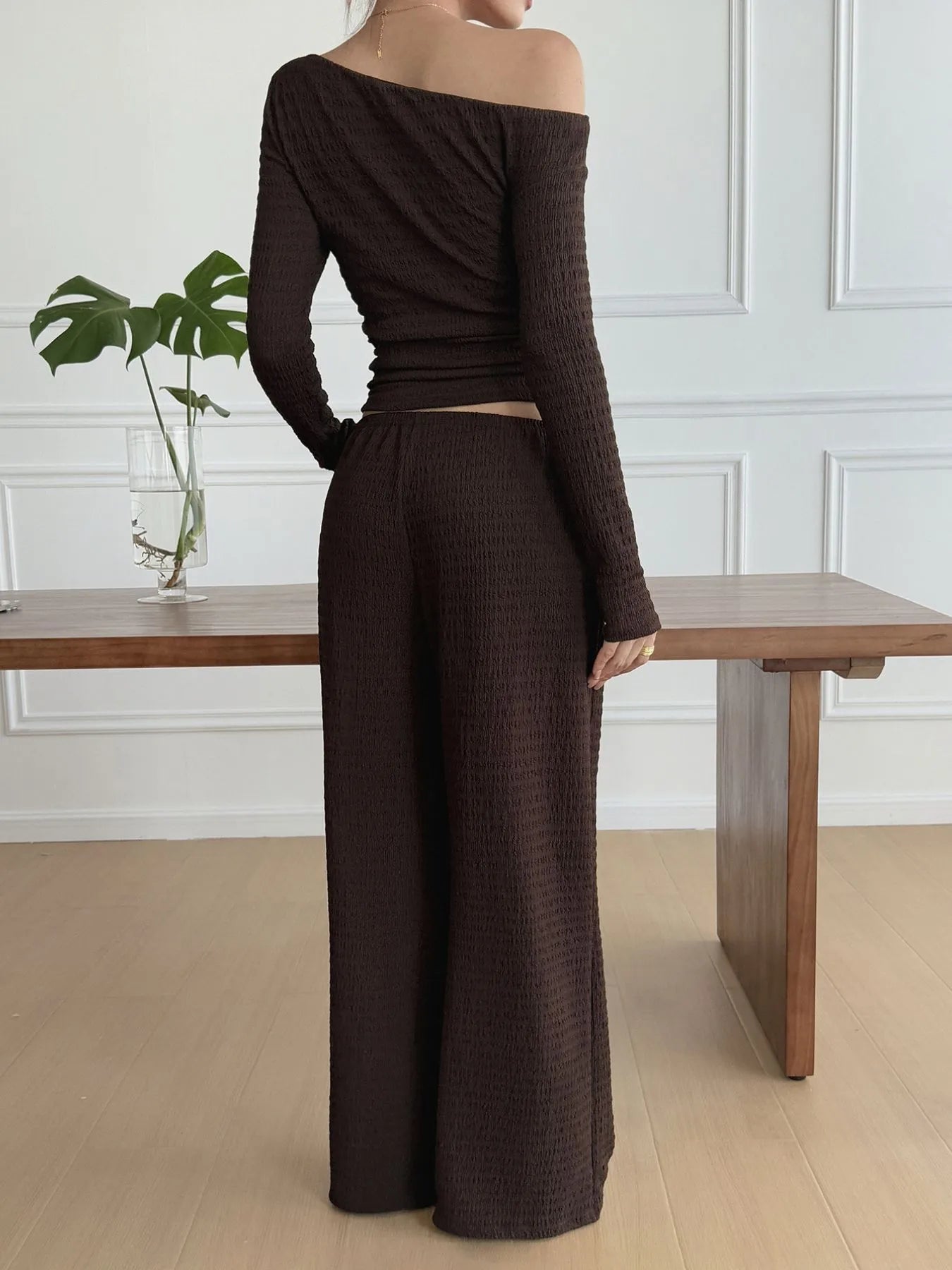 One Shoulder Long Sleeve Top and Pants Set | Outfit Sets Top and Pants Set from PHUNKYN