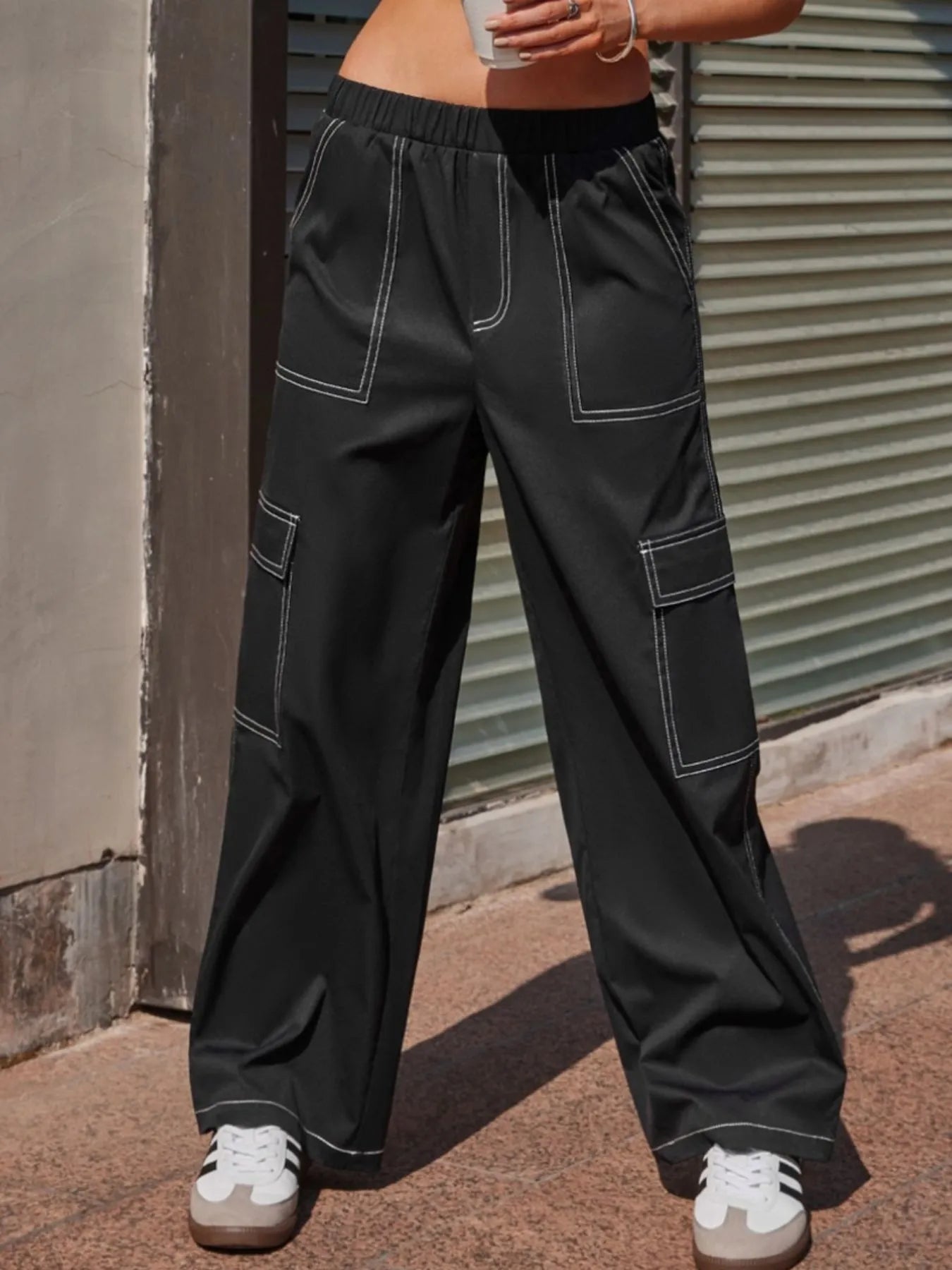 Wide Leg Pants with Contrast Stitching | Trousers Wide Leg Pants from PHUNKYN