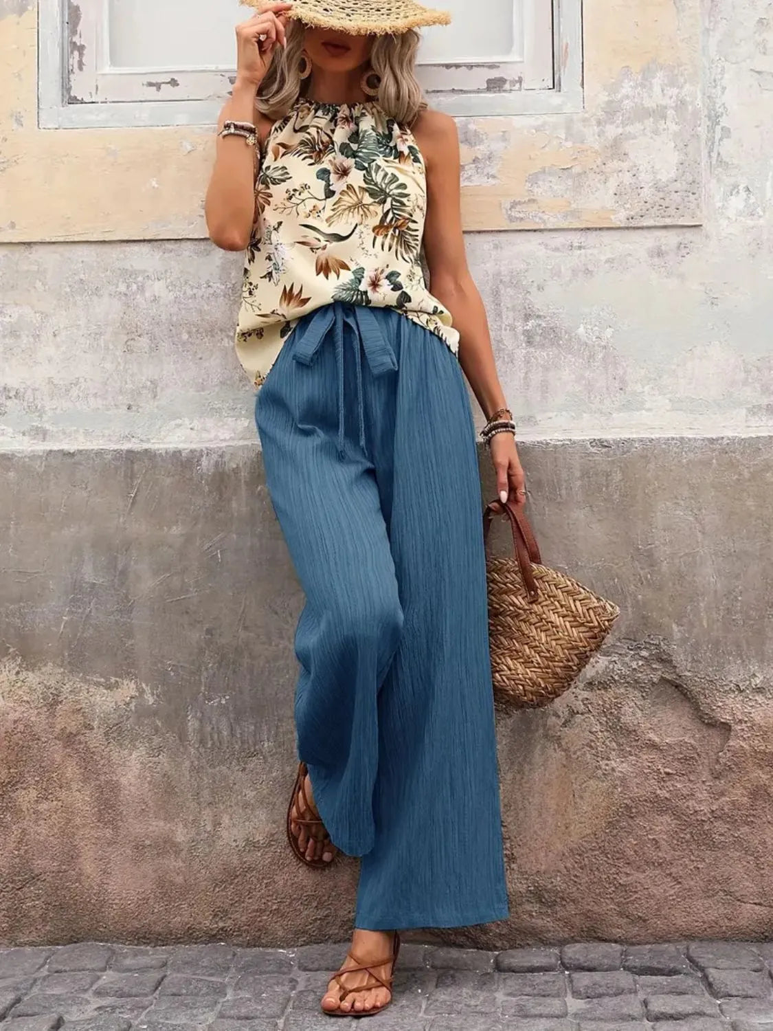 Printed Tank Top and Wide Leg Pants Set | Outfit Sets Top and Pants Set from PHUNKYN