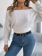 Cable Knit Off-Shoulder Long Sleeve Sweater | Sweaters Sweater from PHUNKYN