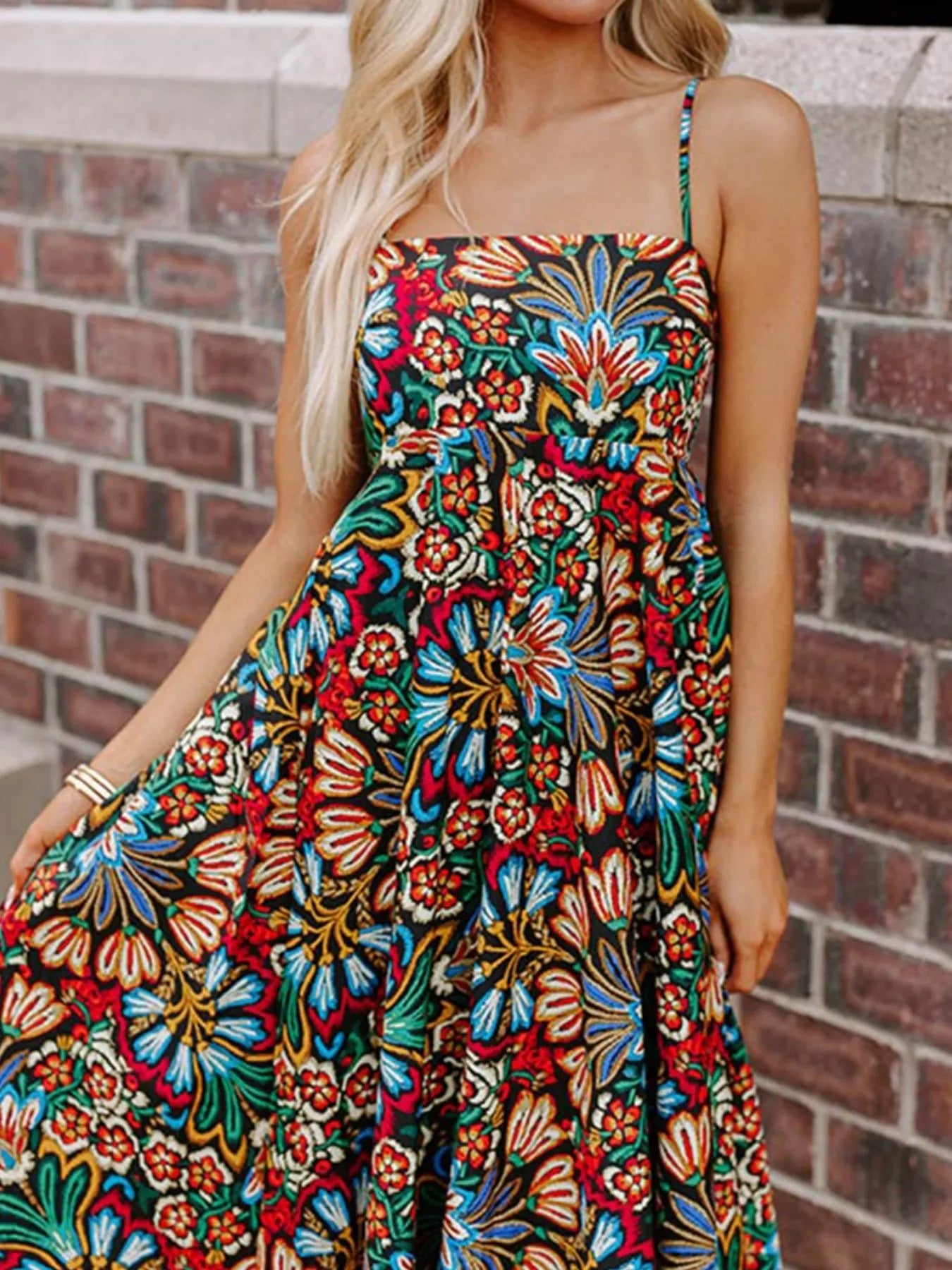 Floral Print Thin Straps High Waist Maxi Dress | Dresses Maxi Dress from PHUNKYN