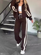 Contrast Stripe Zip Up Jacket and Pants Set | Outfit Sets Top and Pants Set from PHUNKYN