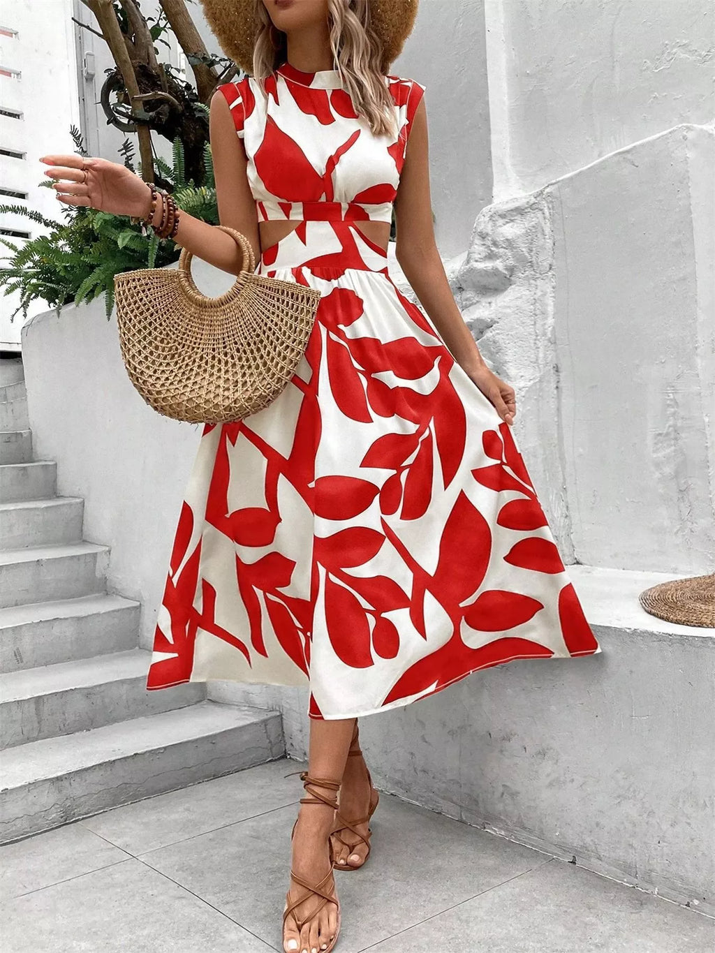 Cutout Printed Sleeveless Dress | Dresses Dress from PHUNKYN