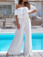 Off-Shoulder Ruffled Wide Leg Jumpsuit One-Pieces Jumpsuit PHUNKYN