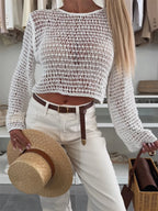 Openwork Round Neck Knit Cover Top | Sweaters Sweater from PHUNKYN