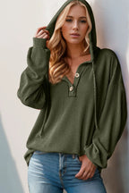 Half Button Long Sleeve Hoodie | Hoodies Women's Top from PHUNKYN