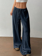 Wide Leg Drawstring Casual Pants | Trousers Wide Leg Pants Set from PHUNKYN
