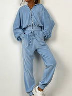 Zip Up Long Sleeve Top and Pants Set | Outfit Sets Top and Pants Set from PHUNKYN