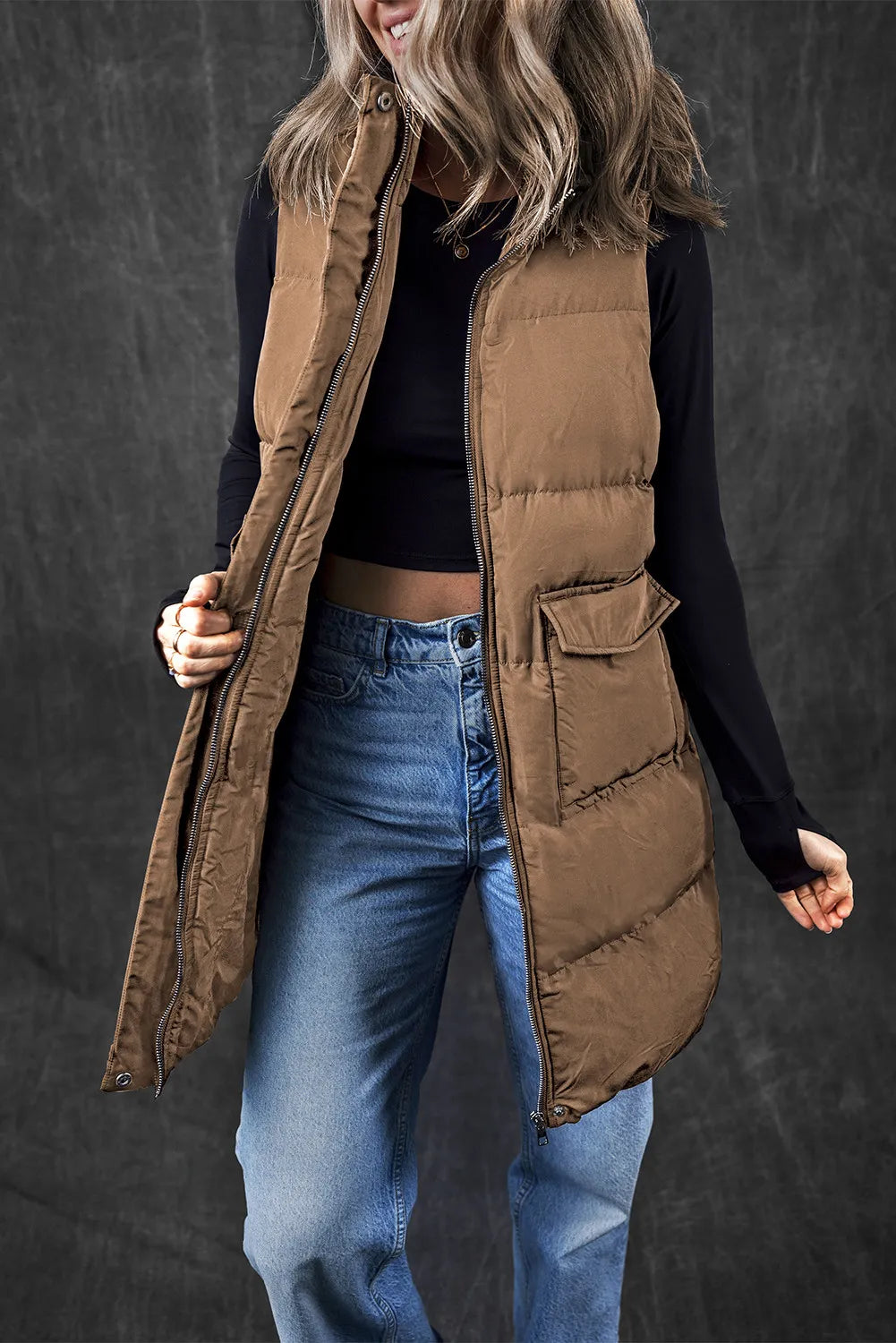 Pocketed Zip Up Vest Coat | Vests Vest Coat from PHUNKYN