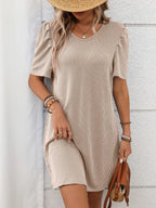 Textured Round Neck Short Sleeve Mini Dress | Dresses Mini Dress from PHUNKYN