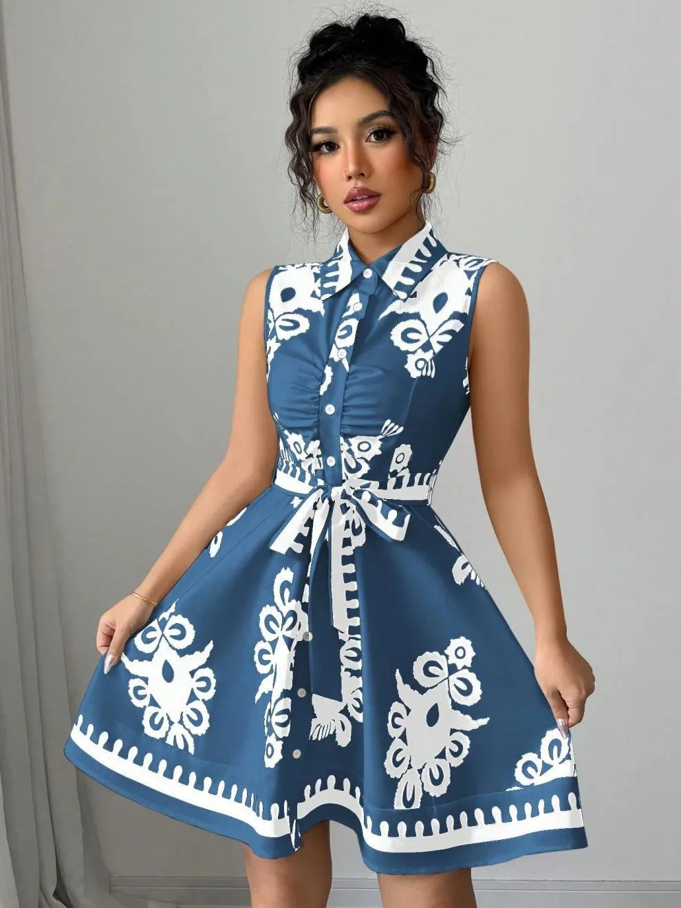 Printed Sleeveless Button Front Dress | Dresses Dress from PHUNKYN