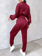 Zip Up Long Sleeve Cropped Top and Joggers Set | Outfit Sets Top and Pants Set from PHUNKYN