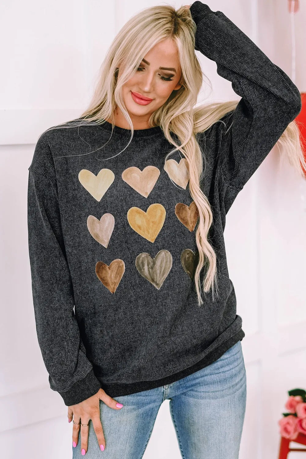 Heart Round Neck Dropped Shoulder Sweatshirt | Sweatshirts Women's Top from PHUNKYN