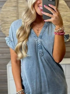 V-Neck Short Sleeve Denim Dress | Dresses Denim Dress from PHUNKYN