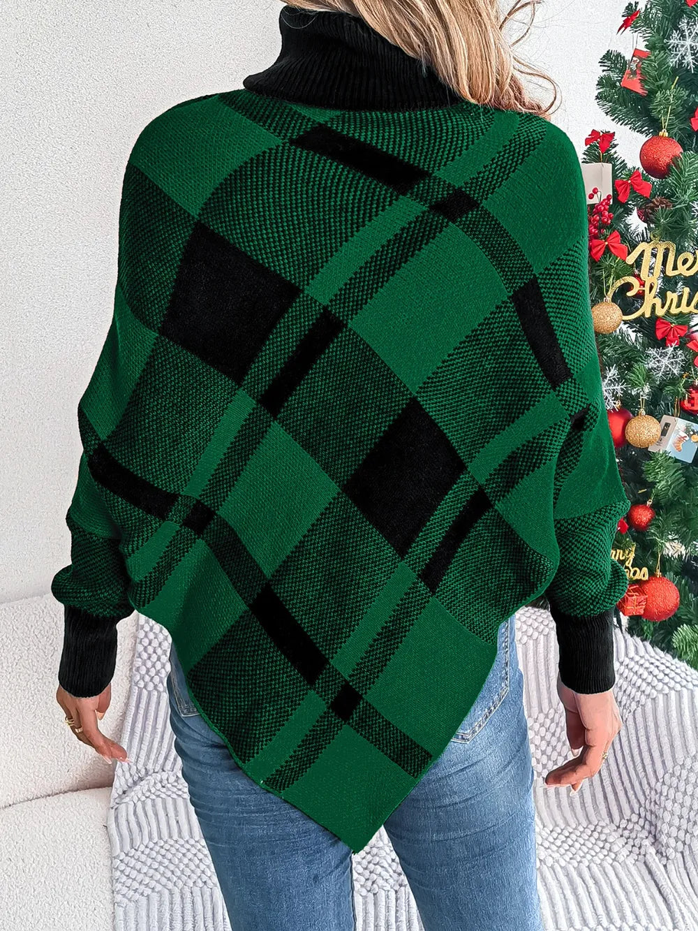 Plaid Turtleneck Batwing Sleeve Sweater | Sweaters Sweater from PHUNKYN