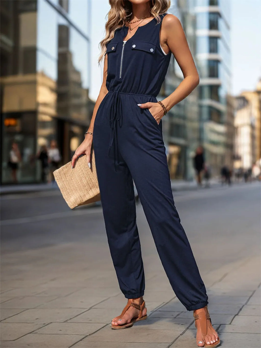 Drawstring Waist Sleeveless Jumpsuit One-Pieces Jumpsuit PHUNKYN