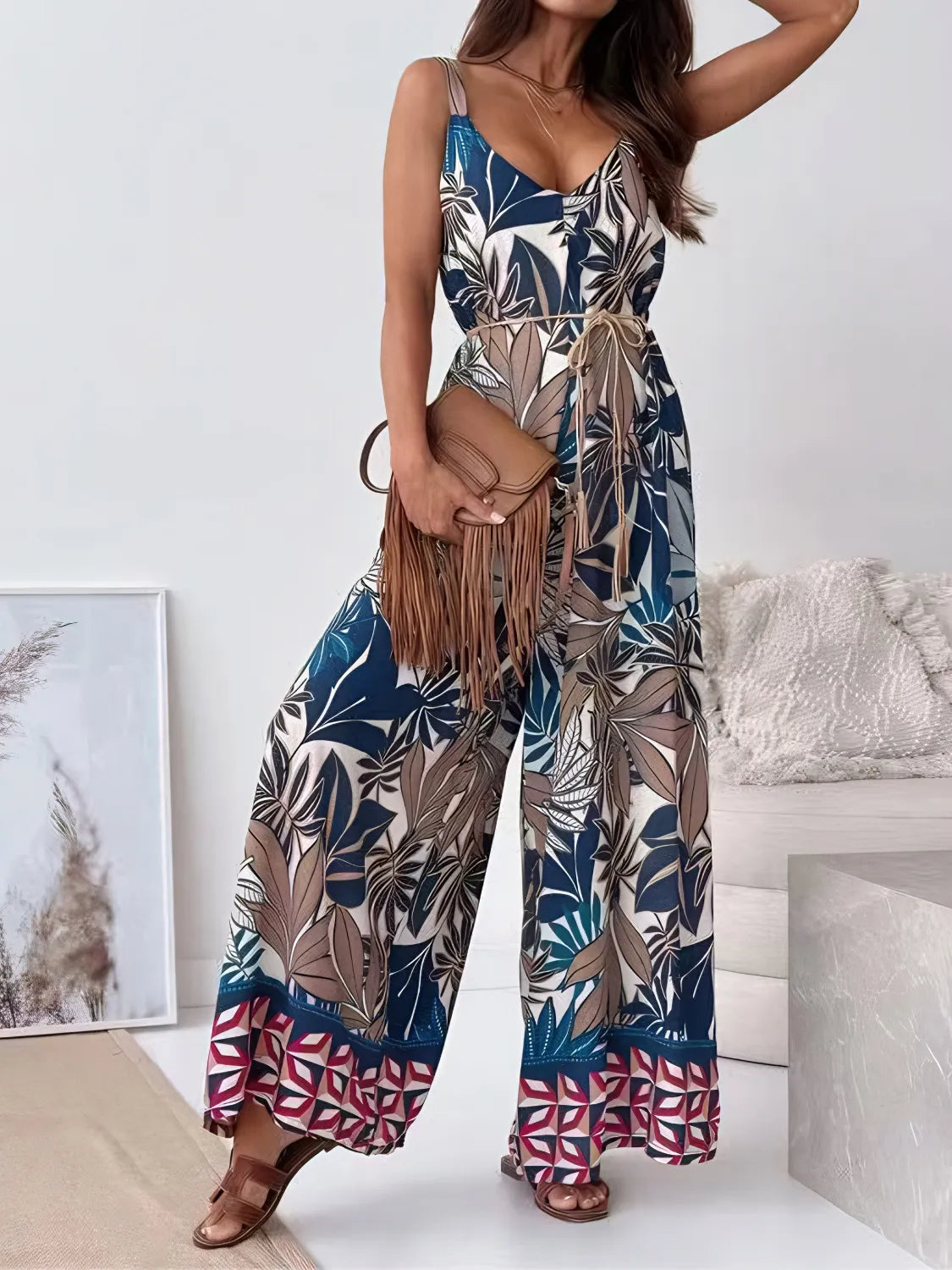 Printed V-Neck Wide Leg Jumpsuit | One-Pieces Jumpsuit from PHUNKYN