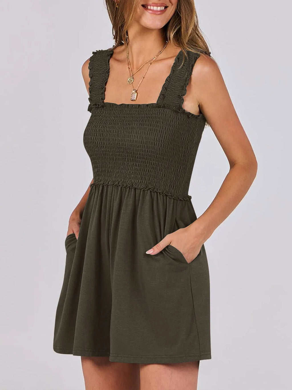 Smocked Square Neck Sleeveless Romper Dresses Romper PHUNKYN