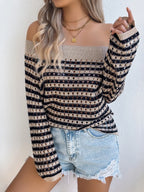 Openwork Striped Off-Shoulder Knit Top | Sweaters Sweater from PHUNKYN