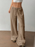 Wide Leg Drawstring Casual Pants | Trousers Wide Leg Pants Set from PHUNKYN