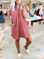 V-Neck Short Sleeve Denim Dress | Dresses Denim Dress from PHUNKYN