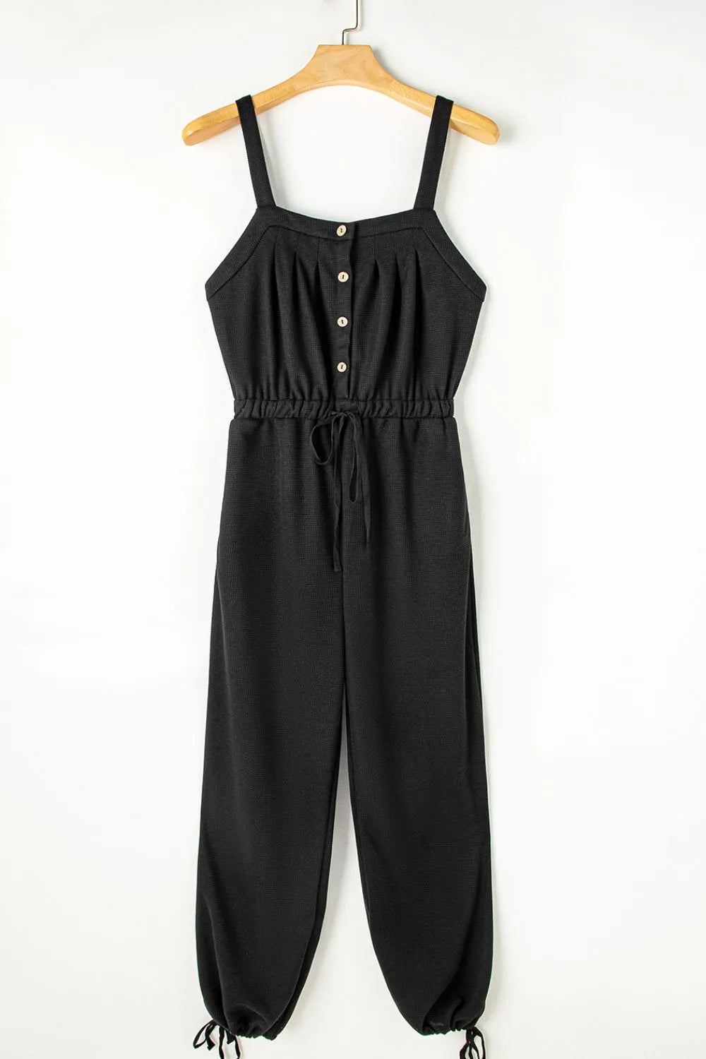Knotted Straps Button Textured Drawstring Jumpsuit | One-Pieces Jumpsuit from PHUNKYN