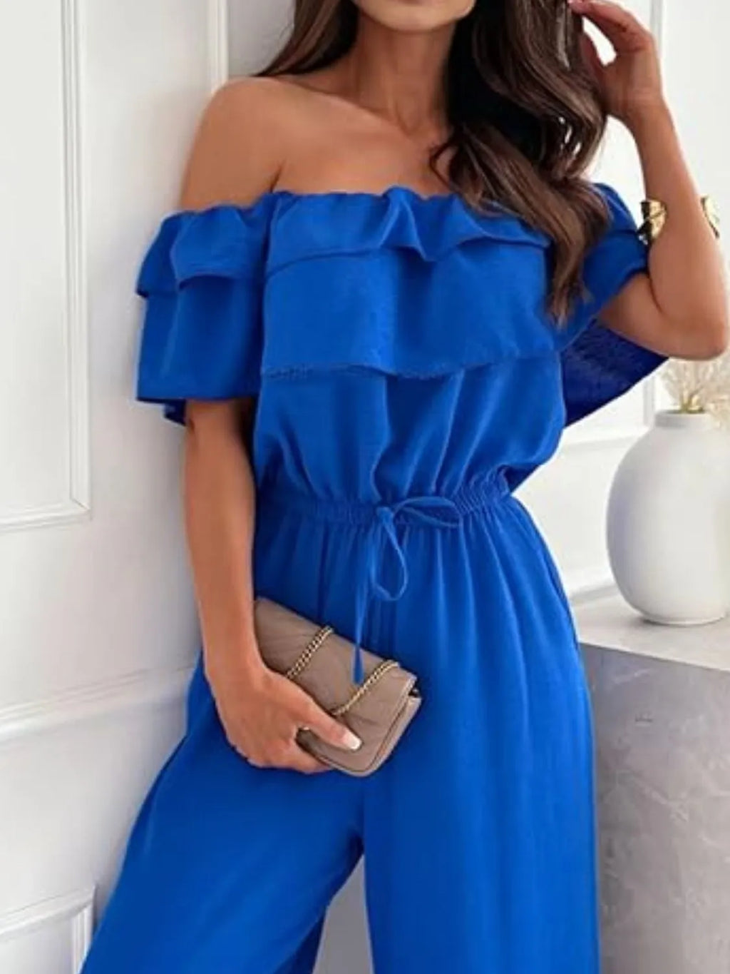 Off-Shoulder Ruffled Wide Leg Jumpsuit One-Pieces Jumpsuit PHUNKYN