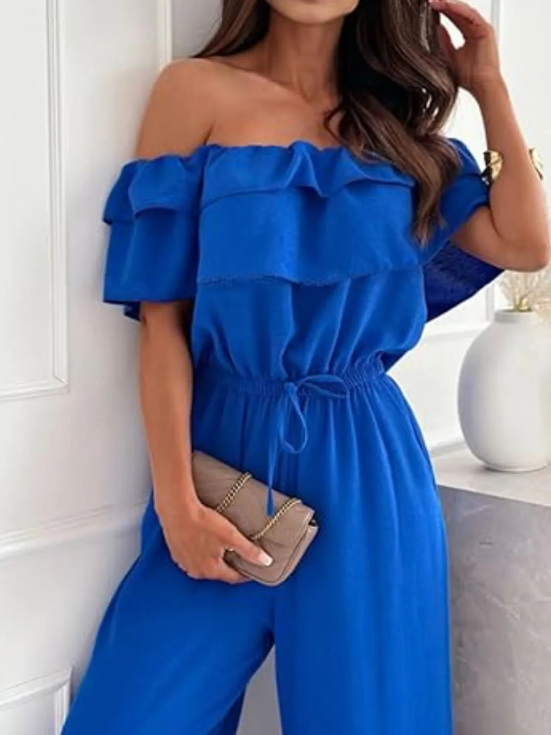 Off-Shoulder Ruffled Wide Leg Jumpsuit One-Pieces Jumpsuit PHUNKYN